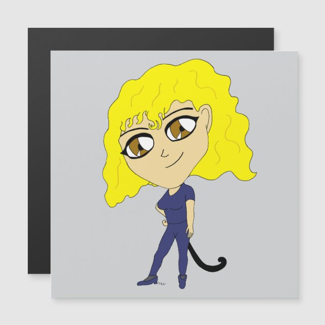 Carte Magnétique Chibi avec un chat comme une queue (Devant / Derrière)
