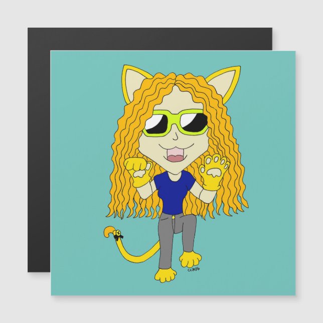 Carte Magnétique Chibi Catgirl avec pattes (Devant / Derrière)