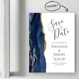 Carte Magnétique Chic Agate Bleu Nuit Or Magnetique Enregistrez la