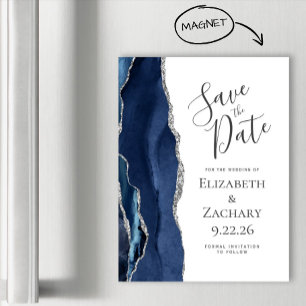 Carte Magnétique Chic Agate Marine Bleu Argent magnétique Enregistr