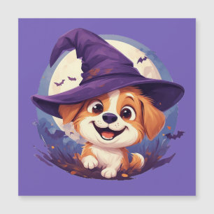 Carte Magnétique Chien adorable avec un chapeau de sorcière