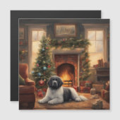 Carte Magnétique Chien assis devant un arbre de Noël (Devant / Derrière)