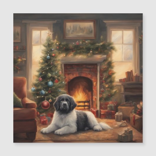 Carte Magnétique Chien assis devant un arbre de Noël (Devant)