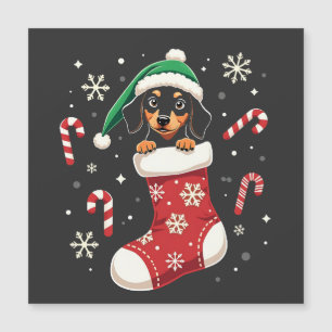 Carte Magnétique Chien Beagle portant un chapeau de Père Noël Amour