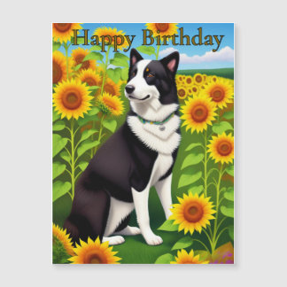 Carte Magnétique Chien d'anniversaire avec tournesol 