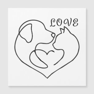 Carte Magnétique Chien et Chat Minimaliste Cœur - Design d'Art en U