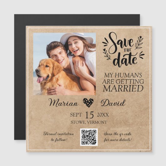 Carte Magnétique Chien Pet Photo Rustique Enregistrer la date Code (Devant / Derrière)