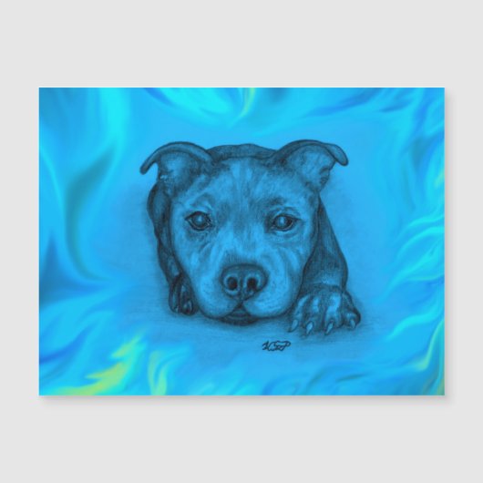 Carte magnétique chiot Staffy bleu (Devant)