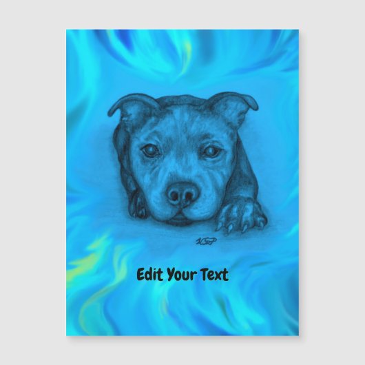 Carte magnétique chiot Staffy bleu (Devant)