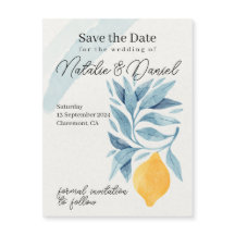 Citron avec illustration botanique feuille bleue