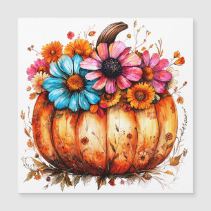 Carte Magnétique Citrouille d'automne florale aquarelle