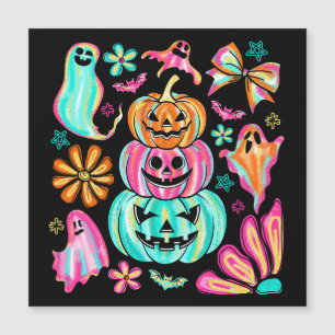 Carte Magnétique Citrouille fantôme Boho Halloween