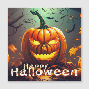 Carte Magnétique Citrouille orange effrayant avec visage, Halloween
