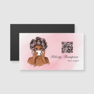 Carte Magnétique Code QR Chic Pink Hair Stylist