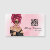 Carte Magnétique Code QR de coiffeur rose chic (Devant)