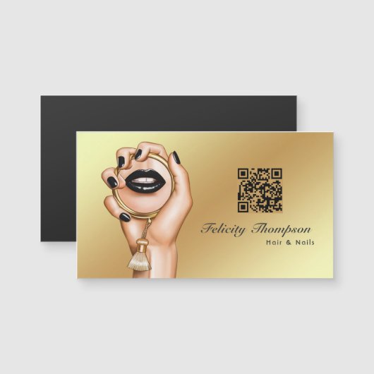 Carte Magnétique Code QR de maquilleuse Noir et Or (Devant / Derrière)