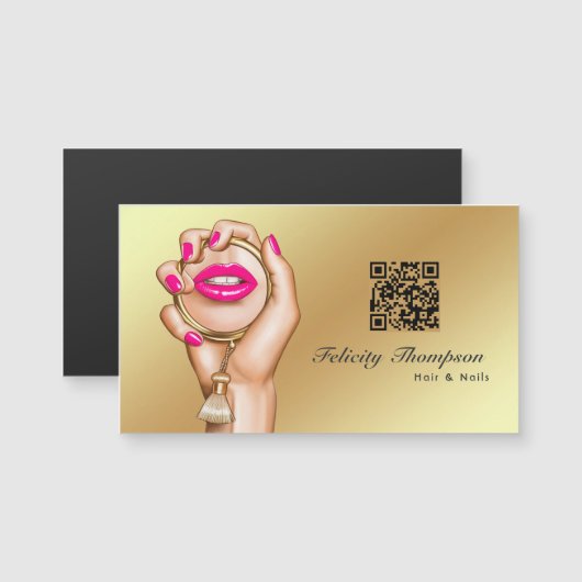 Carte Magnétique Code QR de maquilleuse Rose et Or (Devant / Derrière)