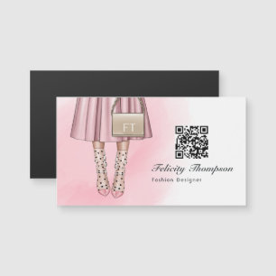 Carte Magnétique Code QR de monogramme de créateur de mode rose