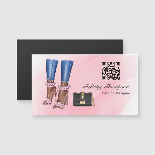 Carte Magnétique Code QR du concepteur de mode rose et or (Devant / Derrière)
