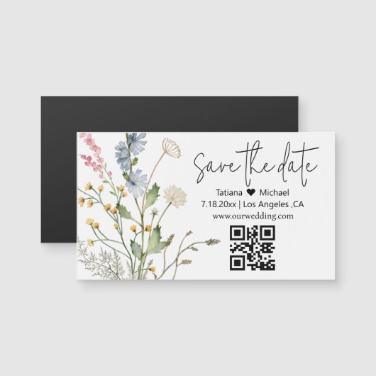 Carte Magnétique code qr floral minimal enregistrer l'aimant de dat (Devant / Derrière)