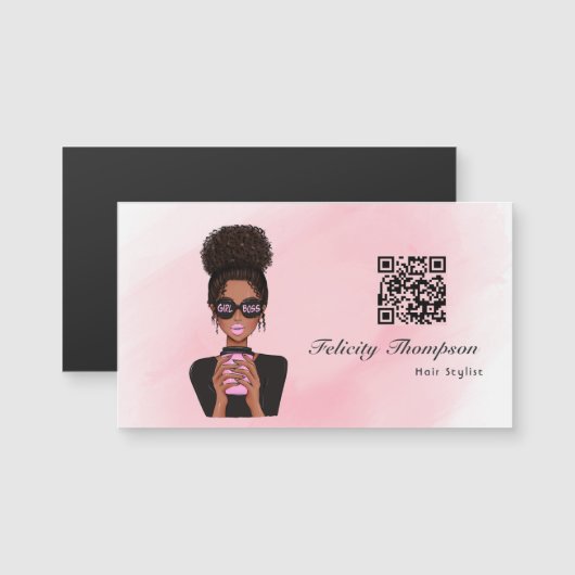 Carte Magnétique Code QR Girl Boss (Devant / Derrière)