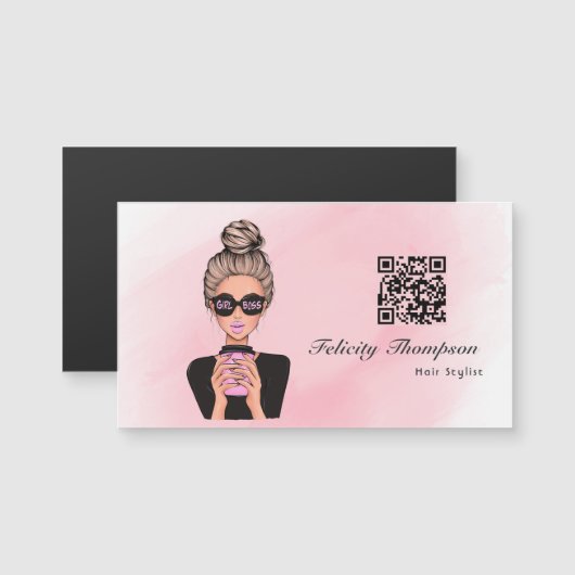 Carte Magnétique Code QR Girl Boss (Devant / Derrière)