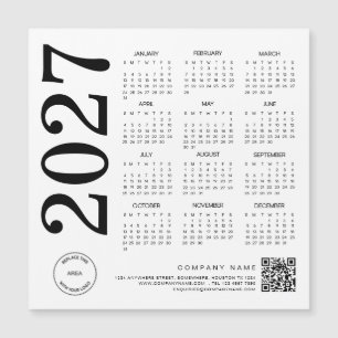 Carte Magnétique Code QR Logo Calendrier 2027 Affaires Noir & Blanc