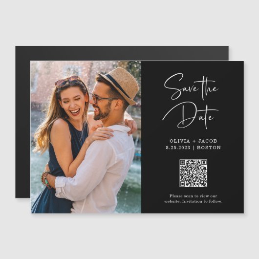 Carte Magnétique Code QR | Photo simple et moderne Enregistrer la d (Devant / Derrière)