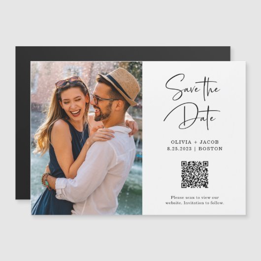 Carte Magnétique Code QR | Photo simple et moderne Enregistrer la d (Devant / Derrière)