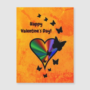Carte magnétique Coeur arc-en-ciel et Papillon