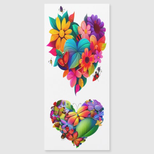 Carte Magnétique Coeur des fleurs et des papillons (Devant)