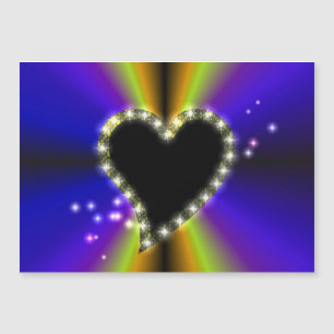 Carte Magnétique Coeur noir avec étoiles sur arc-en-ciel jaune viol