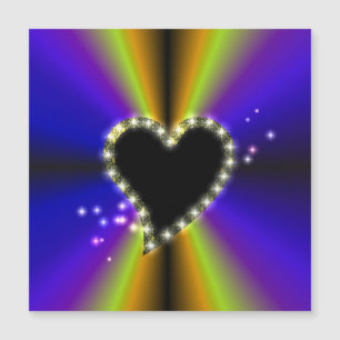 Carte Magnétique Coeur noir avec étoiles sur arc-en-ciel jaune viol