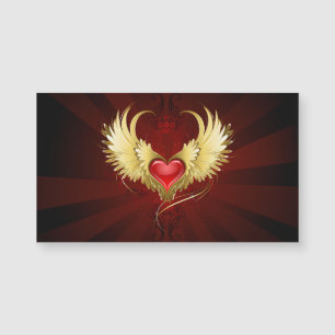 Carte Magnétique Coeur rouge avec ailes d'or