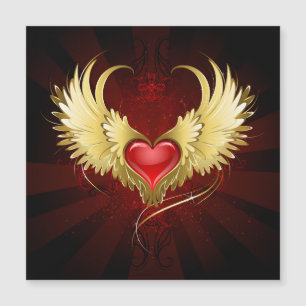 Carte Magnétique Coeur rouge avec ailes d'or