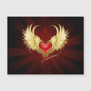 Carte Magnétique Coeur rouge avec ailes d'or