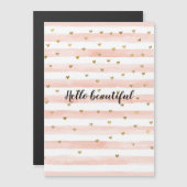 Carte Magnétique Coeurs dorés à rayures roses (Devant / Derrière)