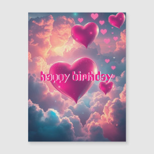 Carte Magnétique Coeurs et nuages d'anniversaire joyeux
