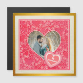 Carte Magnétique Coeurs floraux rouges et roses élégants Saint-Vale (Devant / Derrière)