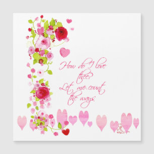 Carte Magnétique Coeurs roses et aquarelle Roses rouges Verse Texte
