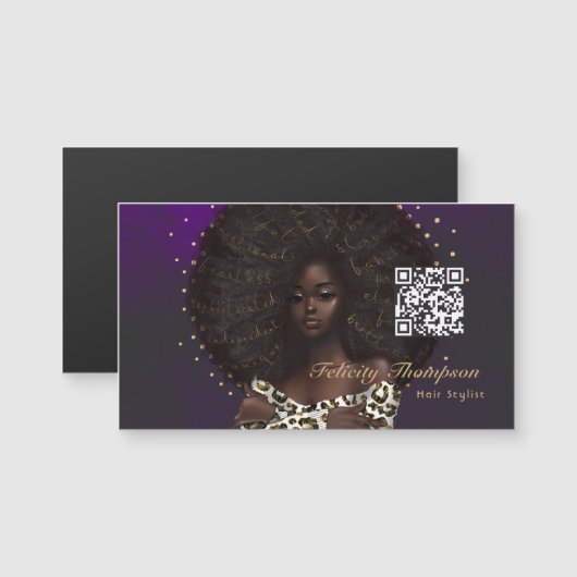 Carte Magnétique Coiffure de mode de la reine noire QR Code (Devant / Derrière)