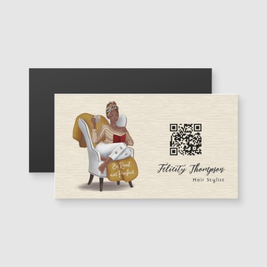 Carte Magnétique Coiffure de mode de la reine noire QR Code (Devant / Derrière)