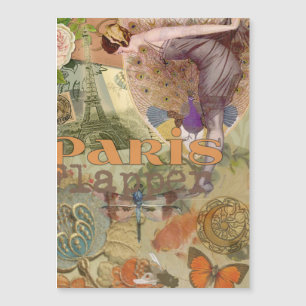 Carte Magnétique Collage Art Déco Paon Flapper Paris Vintage