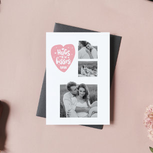 Carte Magnétique Collage Couple Photo & Hugs And Kisses PInk Heart