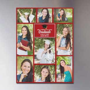 Carte Magnétique Collage de photos de remise de diplômes rouge 2023