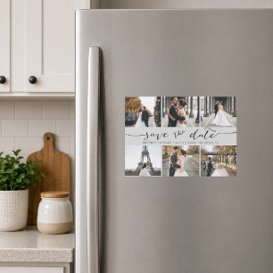 Carte Magnétique Collage de photos modernes gris Save the Date