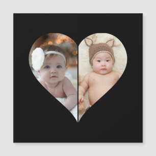 Carte Magnétique Collage photo de 2 formes de cœur