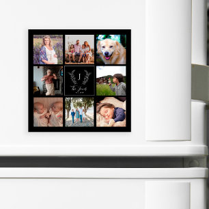 Carte Magnétique Collage photo familial de 8 monogramme nom souveni