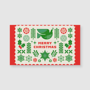 Carte Magnétique Colombe de Noël & Branches de Houx