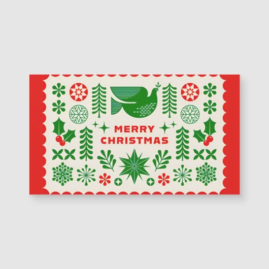 Carte Magnétique Colombe de Noël & Branches de Houx (Devant)